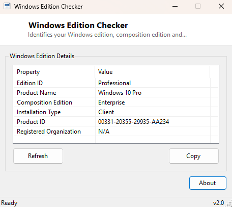 Windows Edition Checker main window