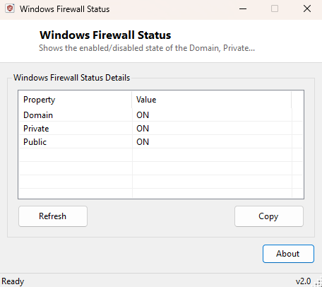 Windows Firewall Status main window