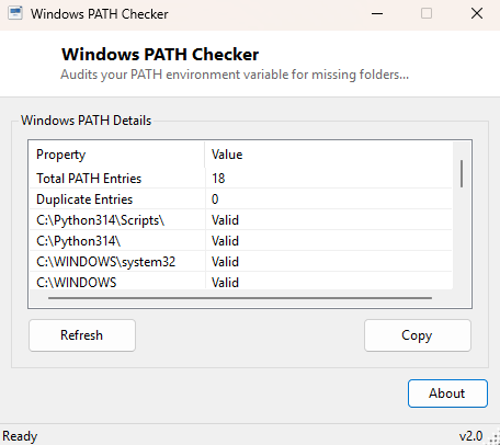 Windows PATH Checker main window