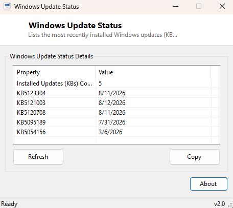 Windows Update Status main window