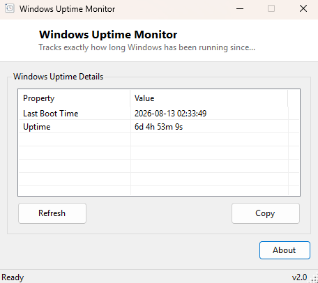 Windows Uptime Monitor main window