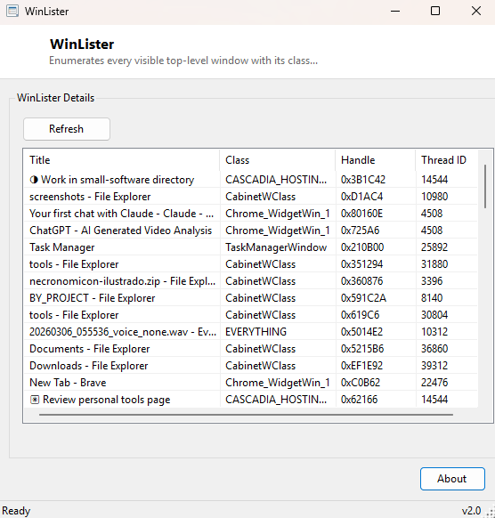 WinLister main window
