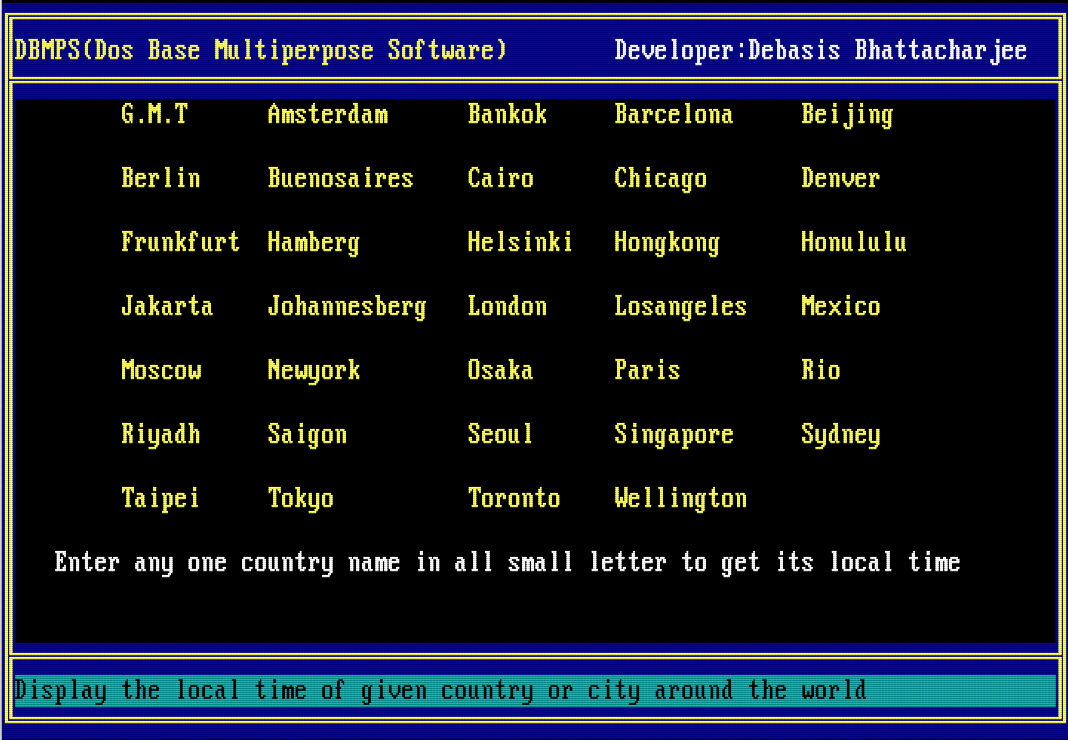 World timer listing thirty-four city names in five columns