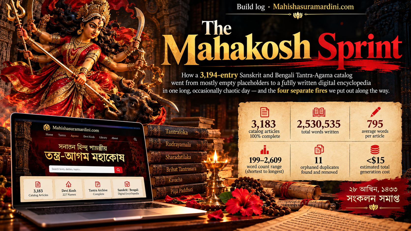 The Mahakosh Sprint: Completing a 3,183-Article Sanskrit Encyclopedia in One Day