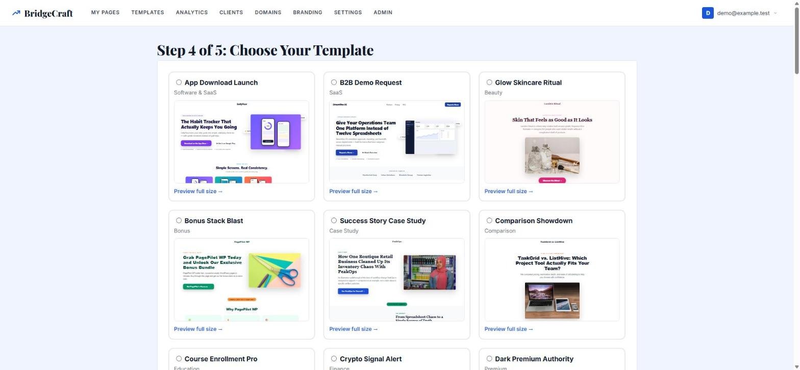 BridgeCraft wizard step 4 template grid