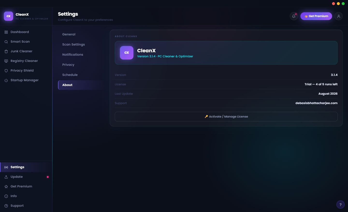 CleanX Driver Updater showing scan results with outdated drivers listed, their current version, latest available version, and Update buttons per driver
