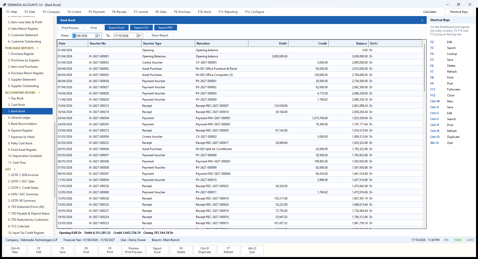 Debmedia Accounts Bank Book: The Bank Book: every deposit and withdrawal on the bank account with a running balance.