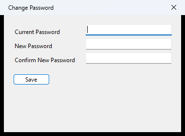 Debmedia Accounts Change Password: The Change Password window: current password, new password and confirmation.