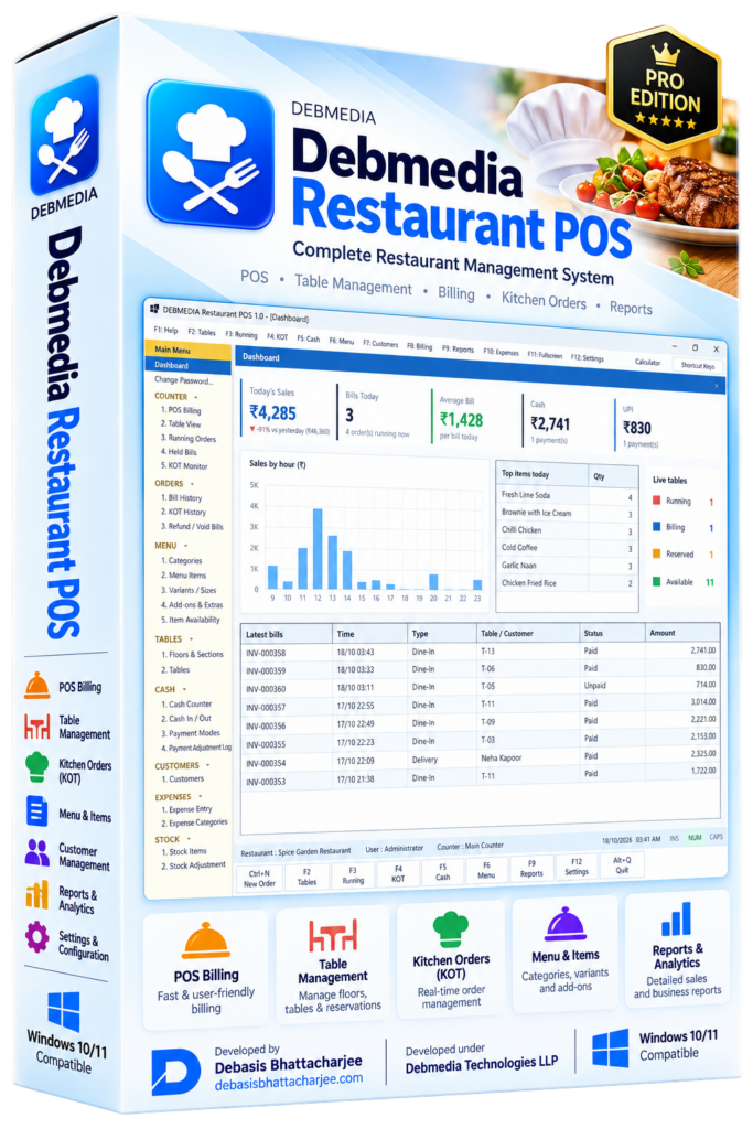 Debmedia Restaurant POS screenshot