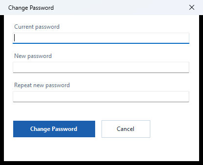 Debmedia Restaurant POS Change Password: Change Password: the small dialog that asks for the current password, a new password and the new password again.