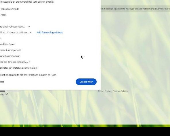 Gmail filter options with only Never send it to Spam ticked