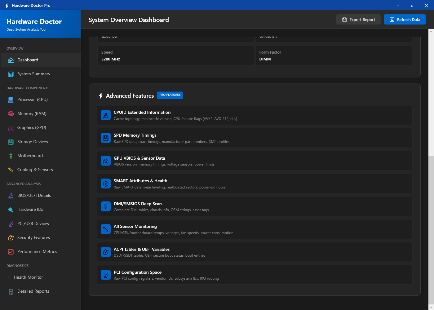 Hardwaredoctor advanced features screenshot
