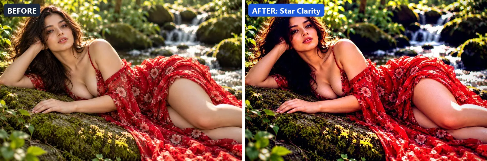 Before and after comparison of the Star Clarity photo filter (Night & Astro) on the sample photo