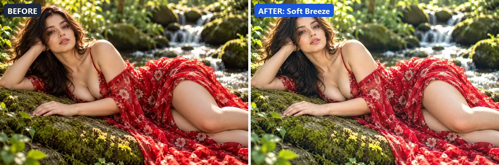 Before and after comparison of the Soft Breeze photo filter (Atmosphere) on the sample photo