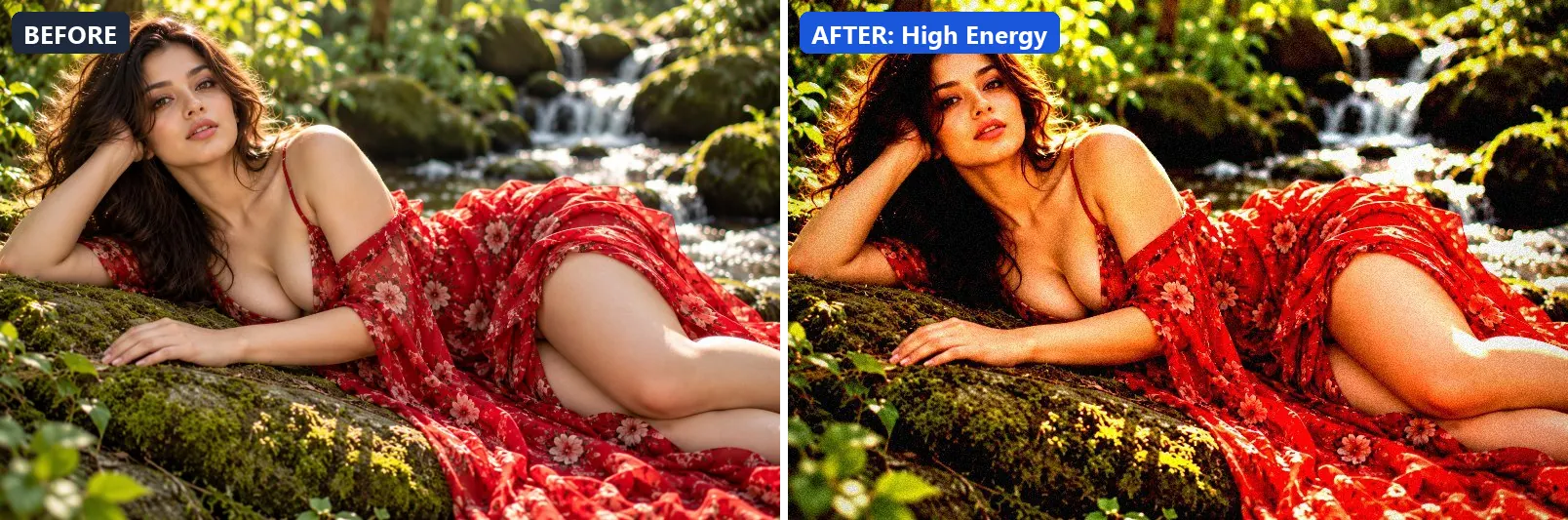 Before and after comparison of the High Energy photo filter (Sports & Action) on the sample photo