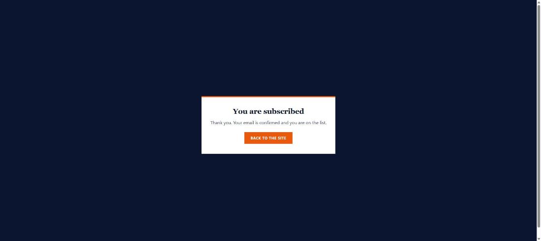 Confirmation landing page saying You are subscribed
