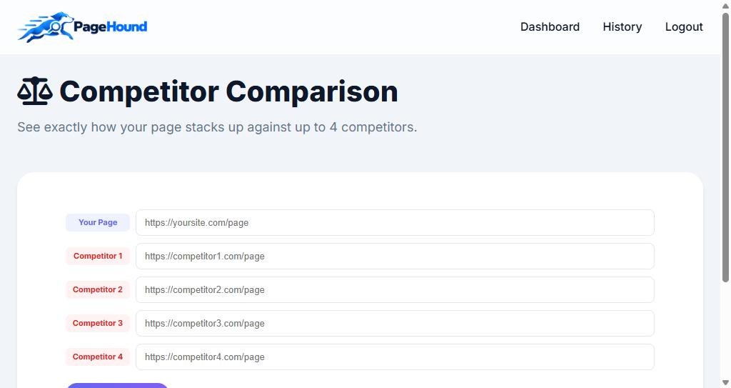 PageHound competitor comparison form