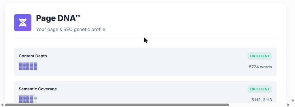 PageHound Page DNA section with content depth and semantic coverage