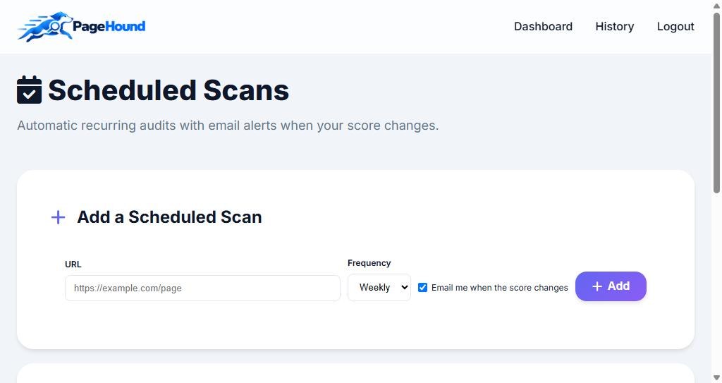 PageHound scheduled scans form
