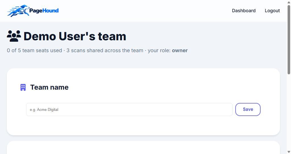 PageHound team management page