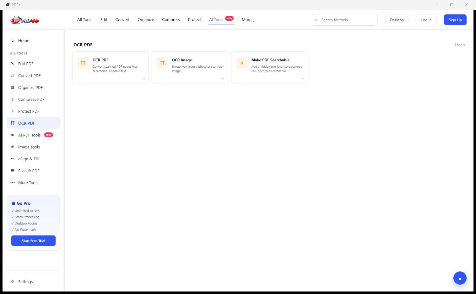 PDF++ OCR PDF section showing OCR PDF, OCR Image and Make PDF Searchable tools