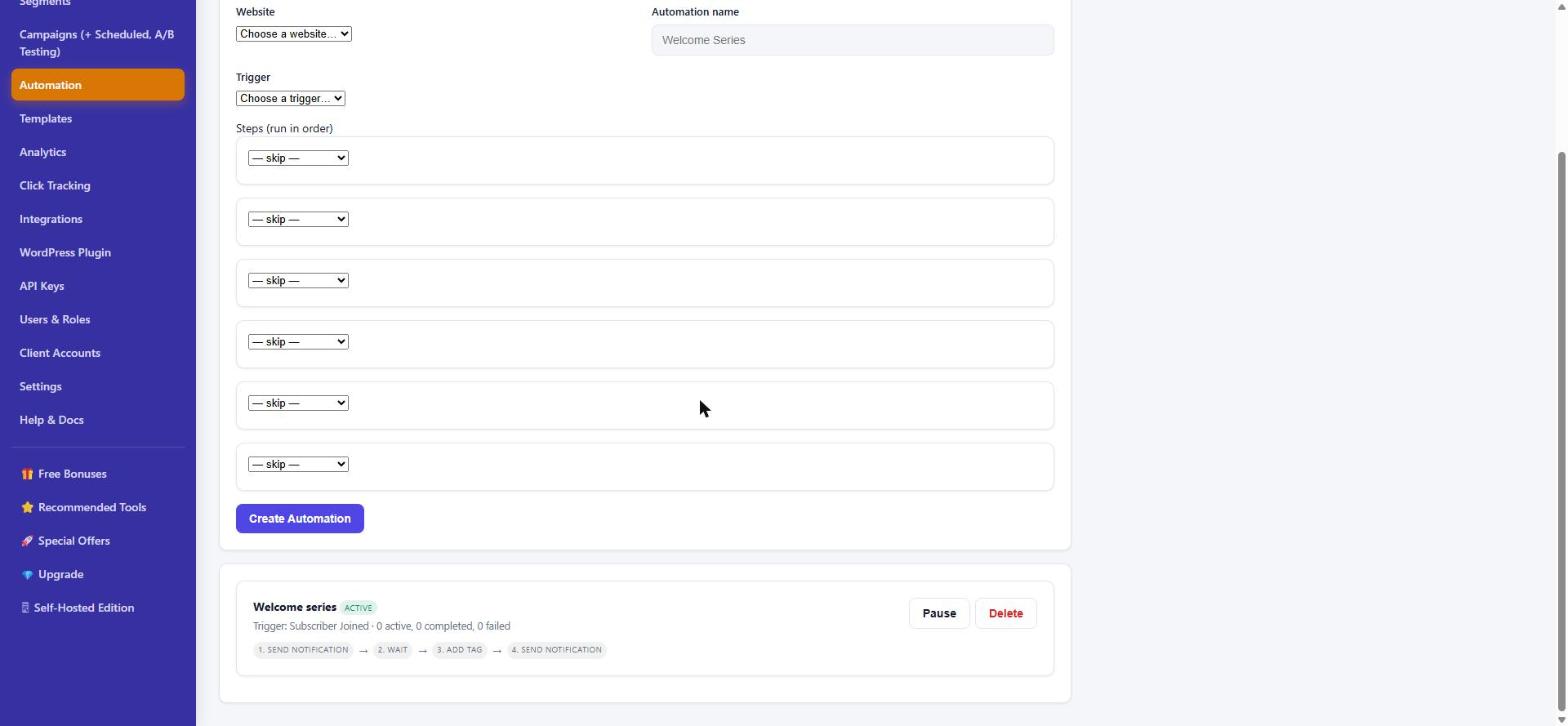PushPro automation builder with triggers and steps